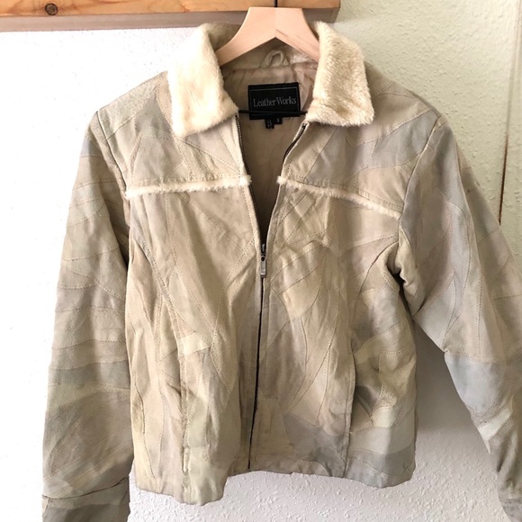 Leather Works Jackets & Blazers - Leather Works suede patchwork Sherpa jacket